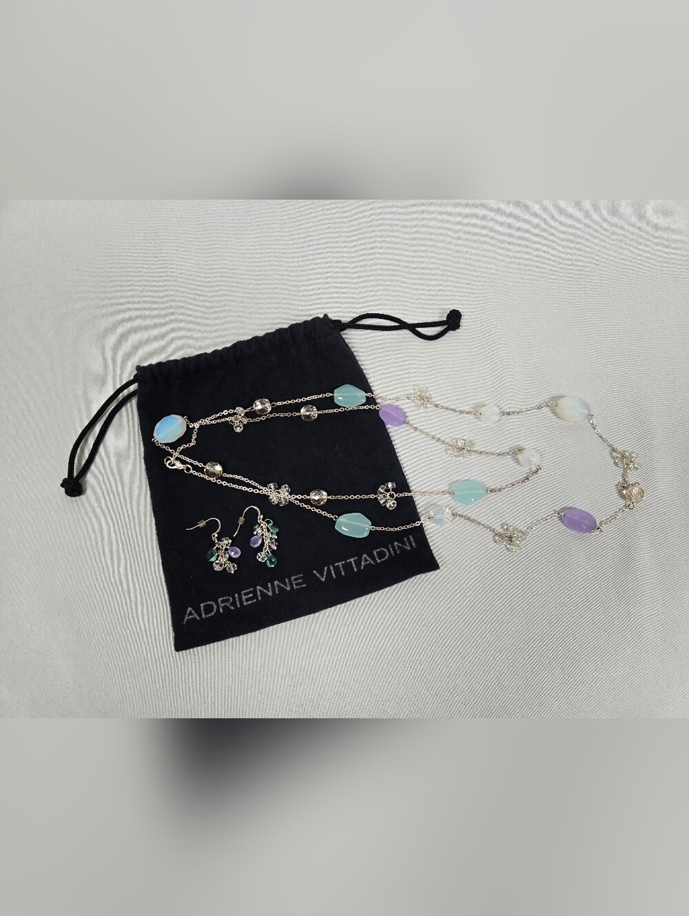 Adrienne Vittadini Silver Multi-Color Beaded Necklace & Earring Set
